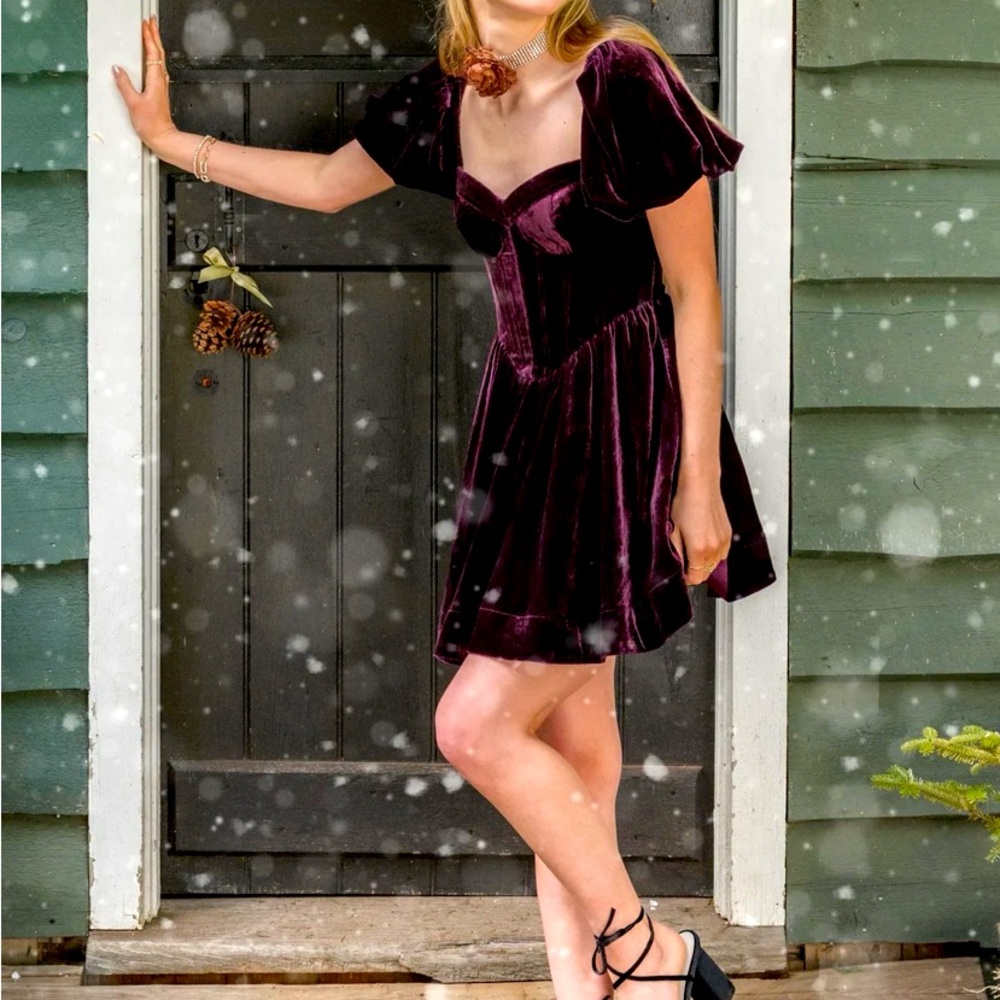 Burgundy velvet baby doll dress